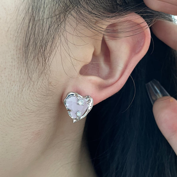 glacial-inspired pink heart-shaped crystal earrings