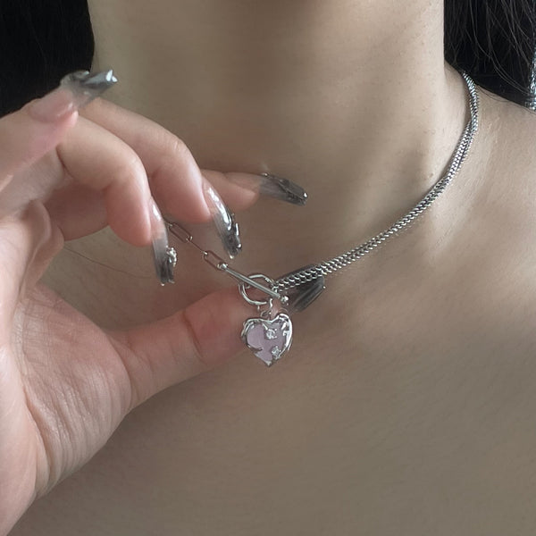 Glacial-inspired light pink heart-shaped crystal necklace